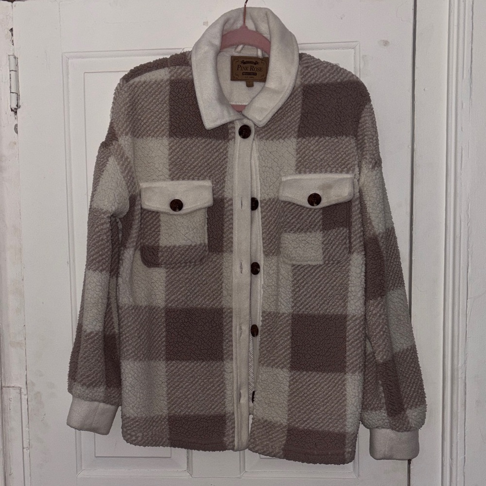 Plaid Button-Up Sherpa Jacket